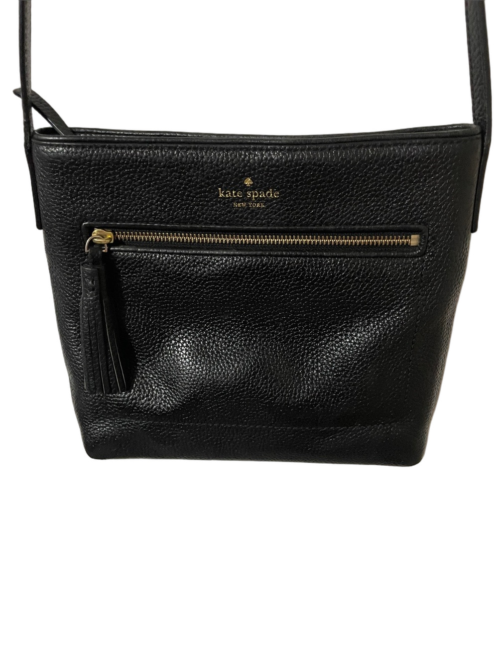 Kate Spade Black Pebbled Leather Tassel Zip Crossbody